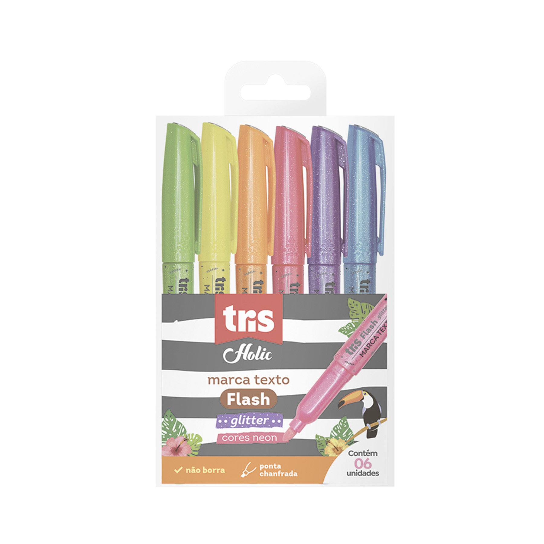 Caixa marca texto c/6 neon com glitter - Tris