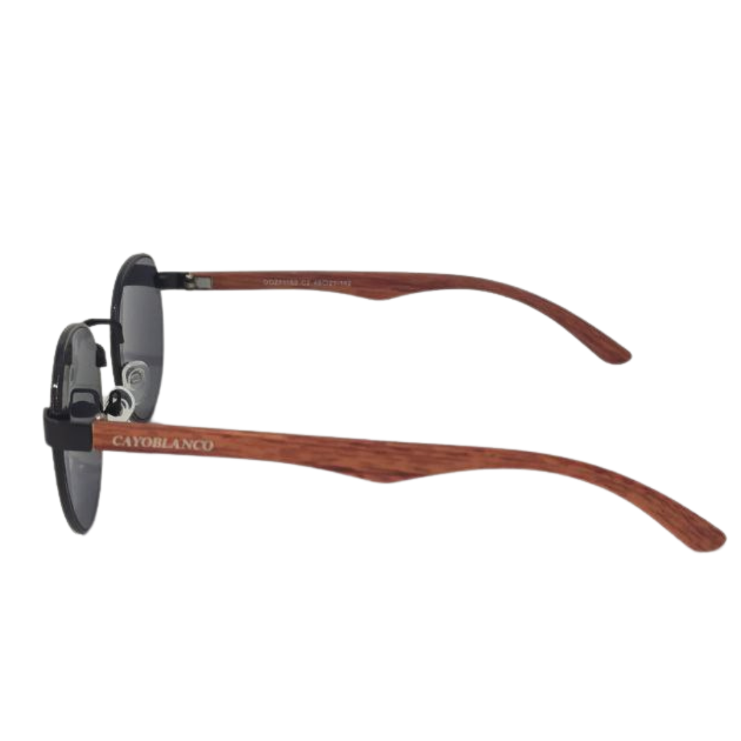 Óculos de Sol Redondo Preto e Amadeirado Cayo Blanco - Cayo Blanco