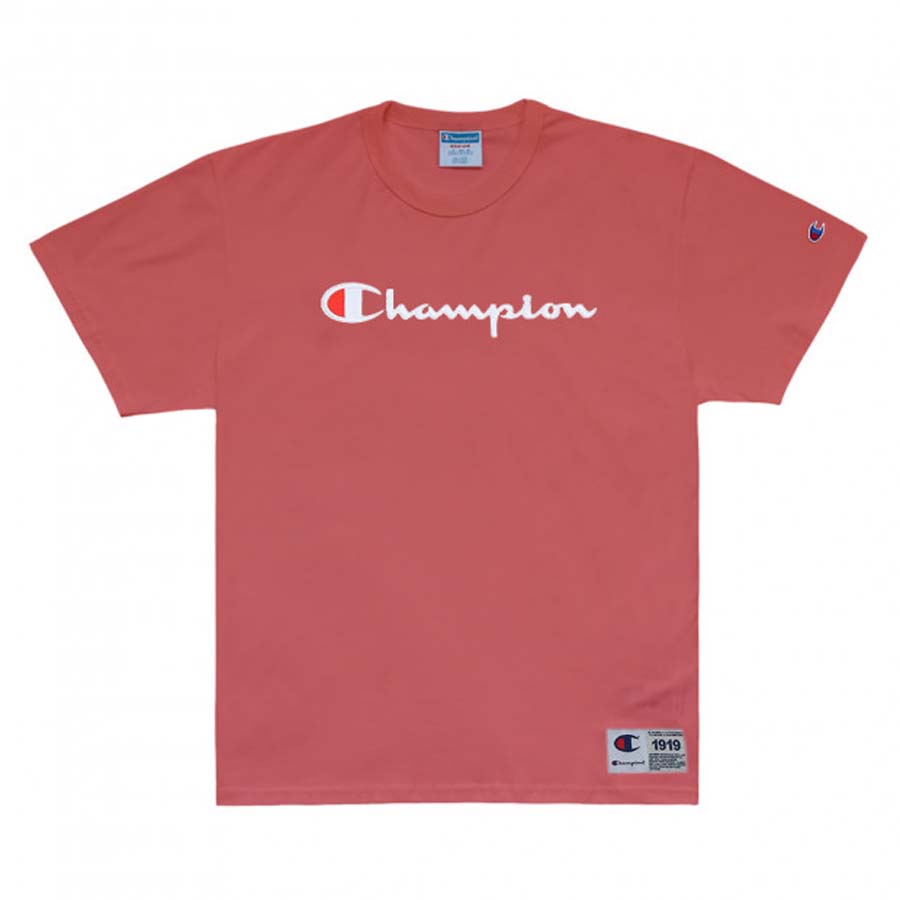 Camiseta Champion Life Embroidery Logo Script Siesta Pink