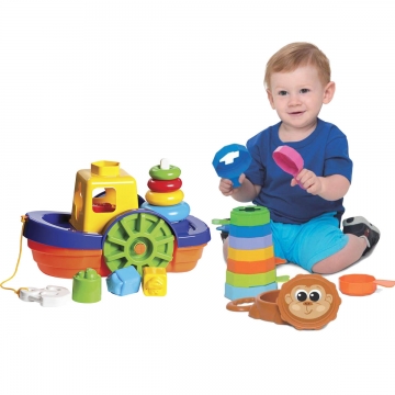 Kit de Brinquedos Educativos Barco + Empilha Baby Macaco