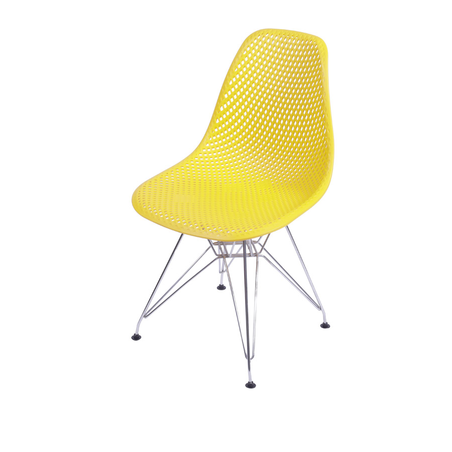 Cadeira Colmeia Amarela Base Cromada Or Design