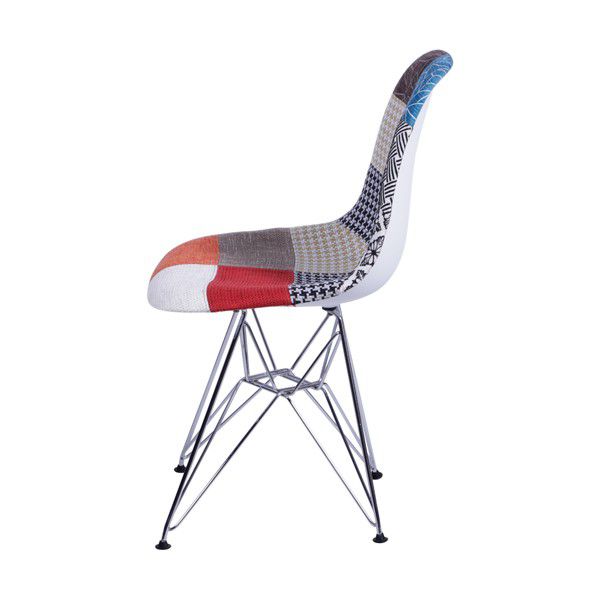Cadeira DKR Patchwork Base Metal Cromada Or Design