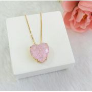 Colar Coração Com Pedra Rosa Fusion