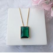 Colar Retângulo Pedra Verde Esmeralda 