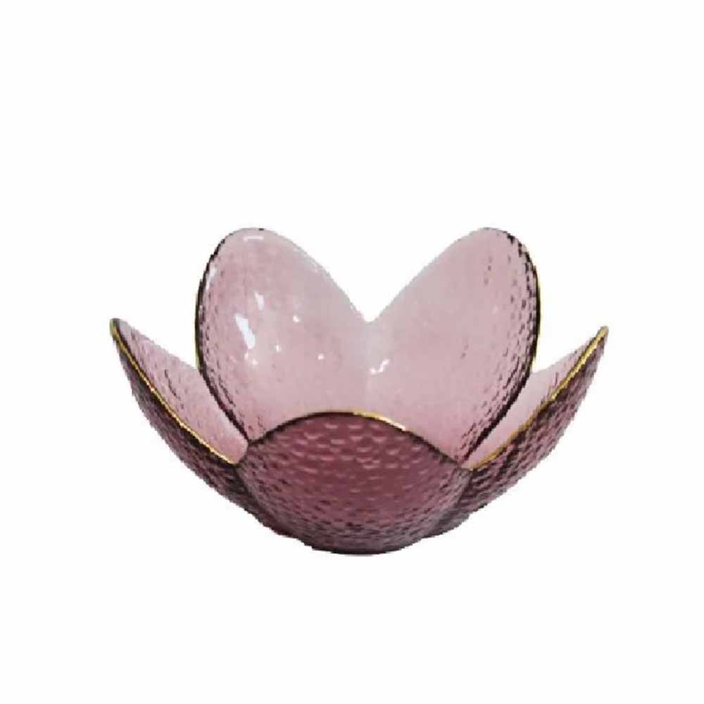 Bowl de Vidro Flor Purple com Borda Dourada 16x16x7,2cm