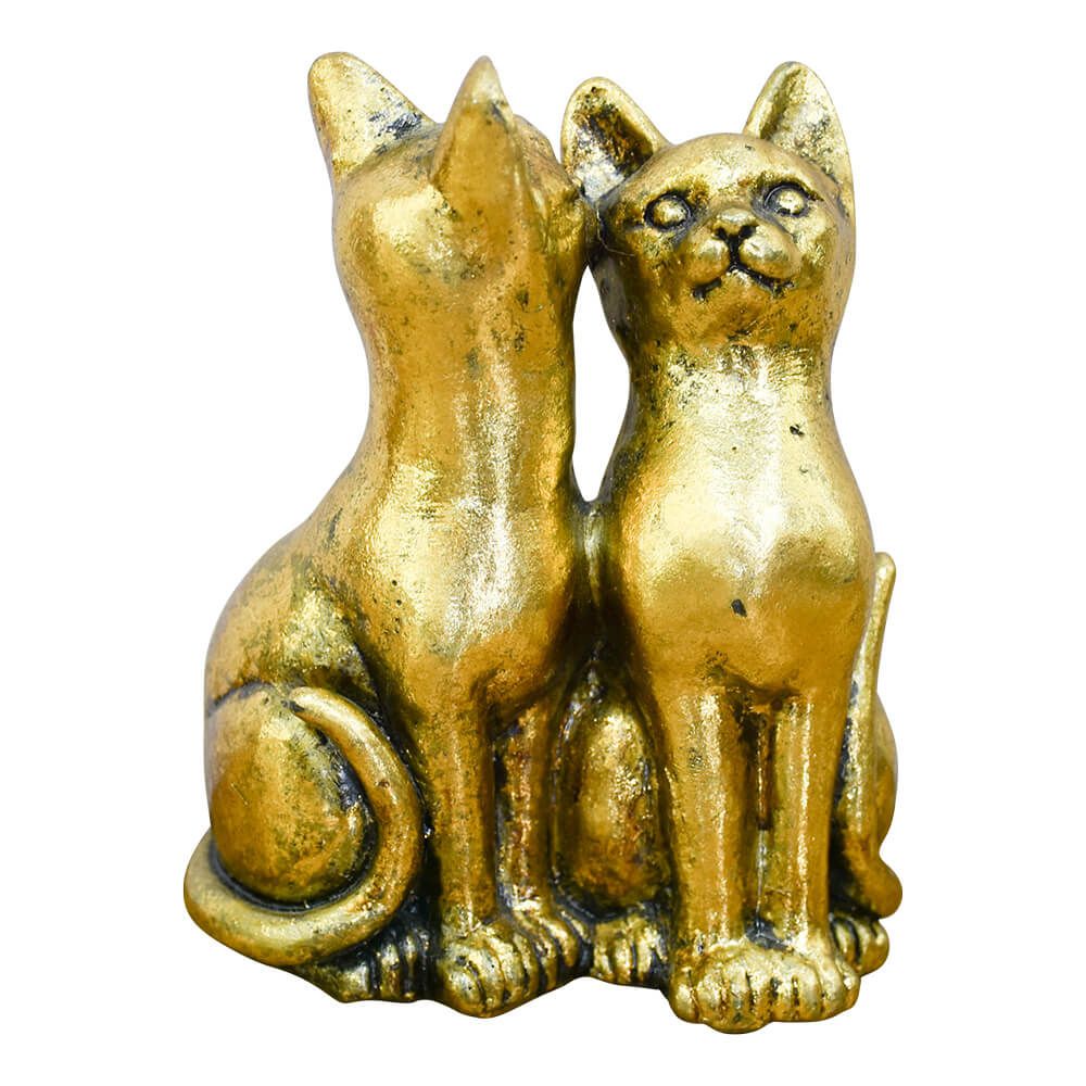 Dupla de Gatos Decorativos Dourado Pequeno