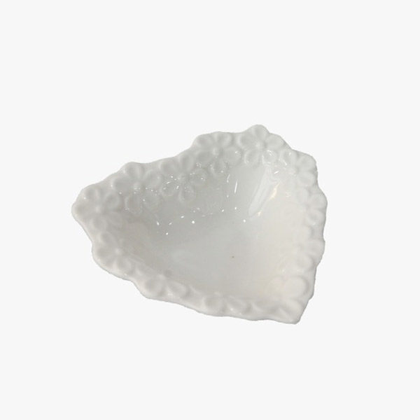 Mini Bowl De Porcelana Coração Branco Com Borda Flores 11cm