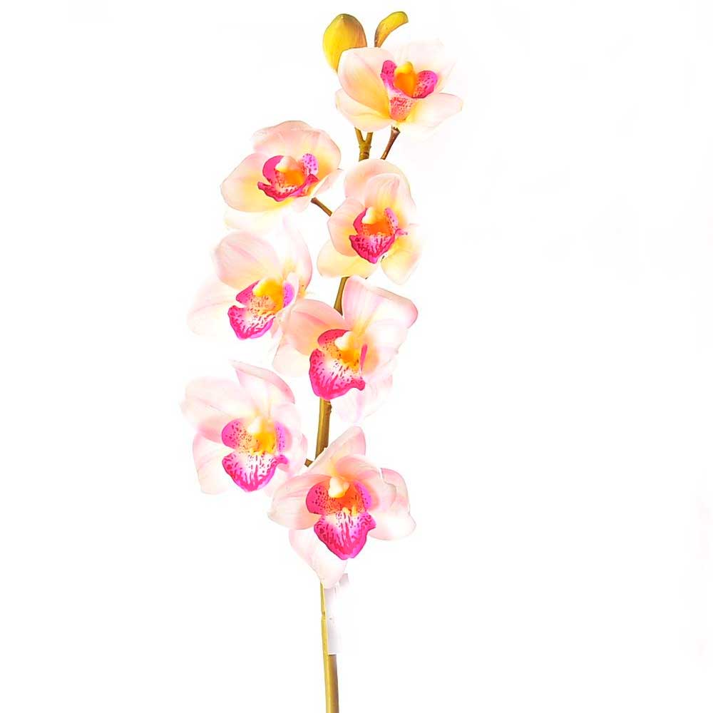 Orquídea Artificial Cimbidium X9 Branca e Rosa Toque Real 84cm