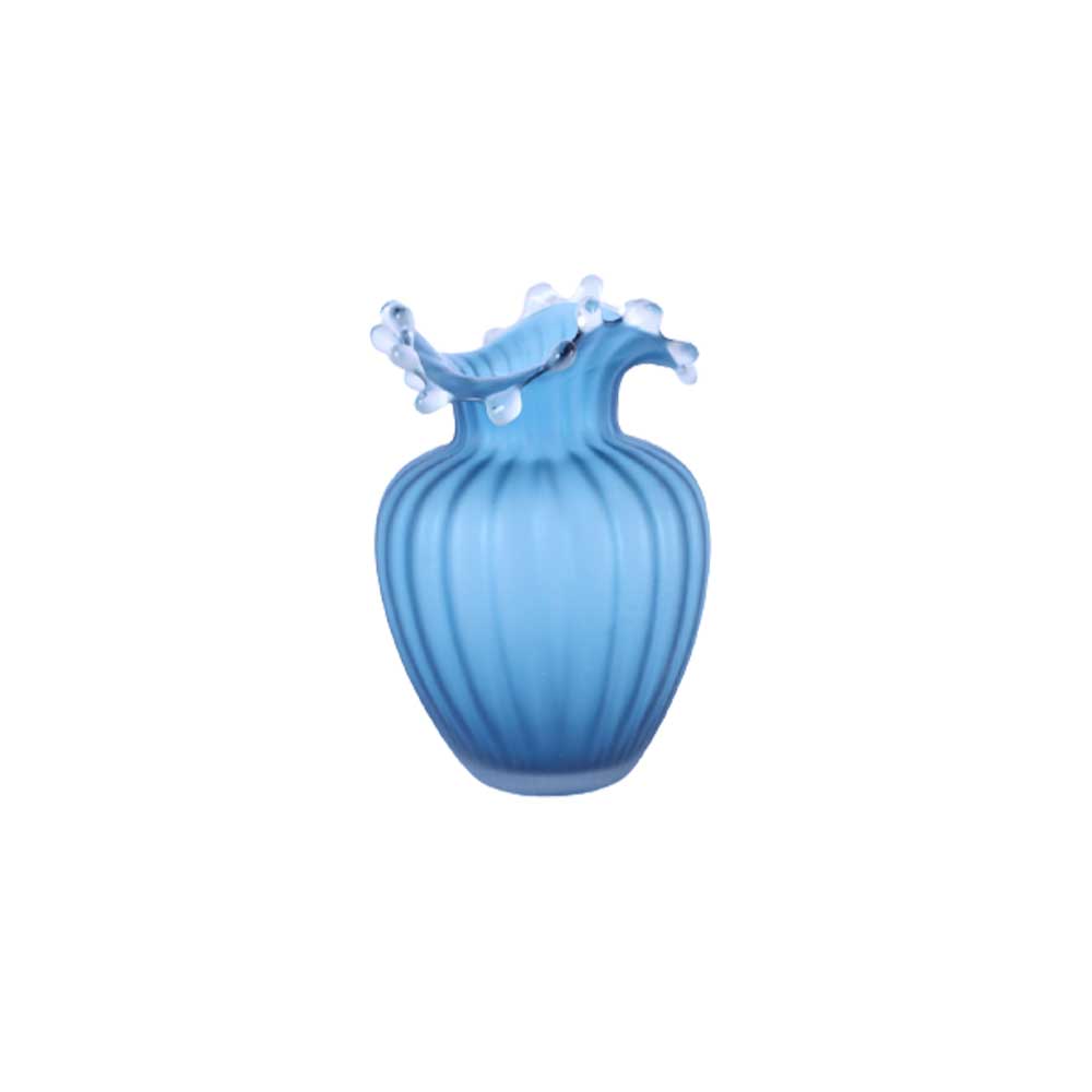 Vaso de Vidro Fosco Onda Azul 17cm