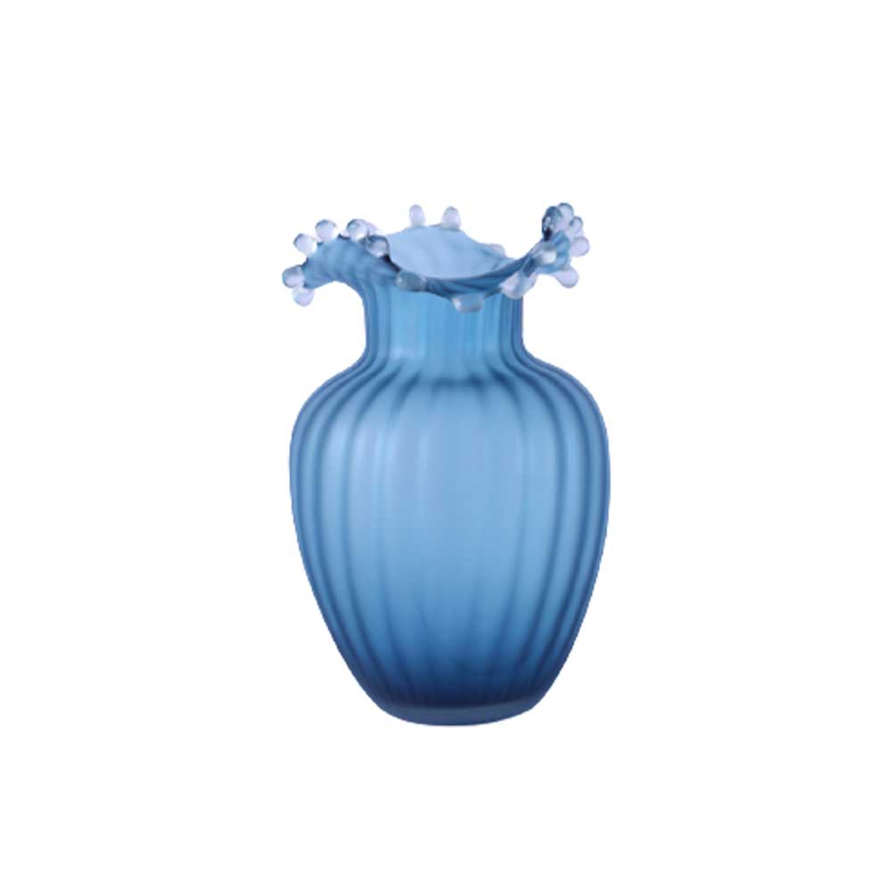 Vaso de Vidro Fosco Onda Azul 21cm
