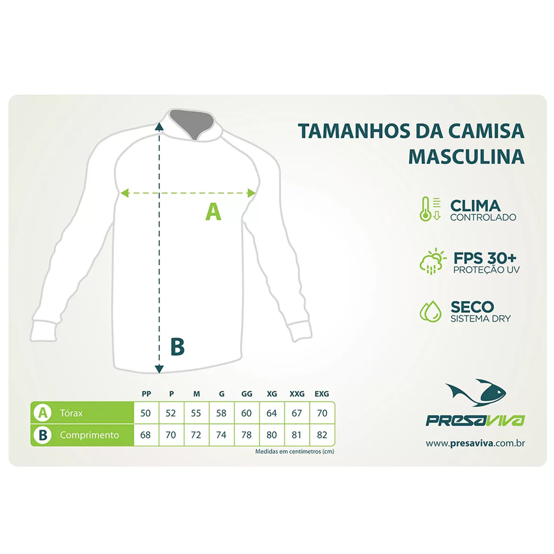 Camiseta de Pesca Masculina Presa Viva com Proteção Solar UV30+ PV Team