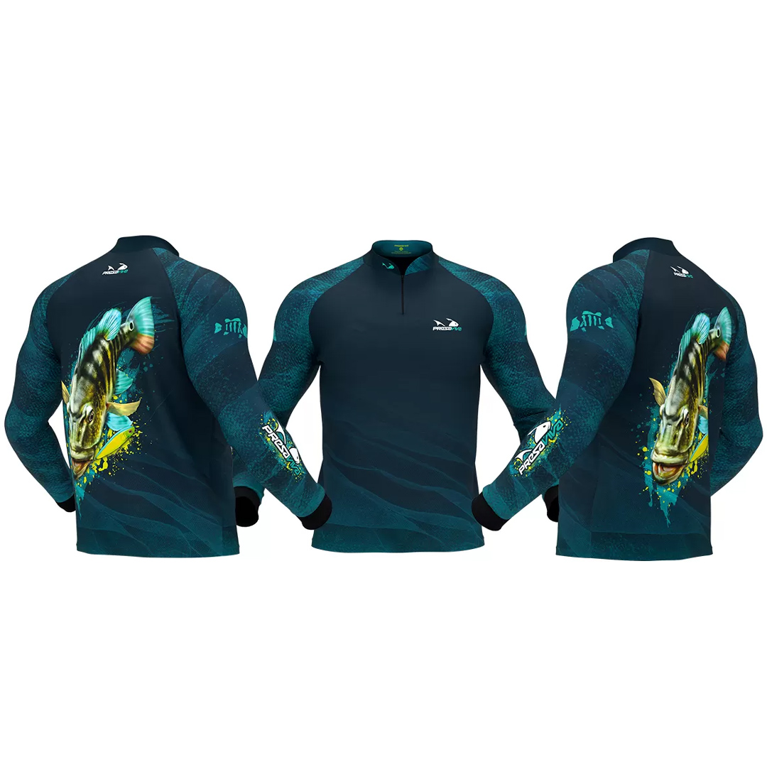 Camiseta de Pesca Masculina Presa Viva com Proteção Solar UV30+ Tucunaré Azul 04