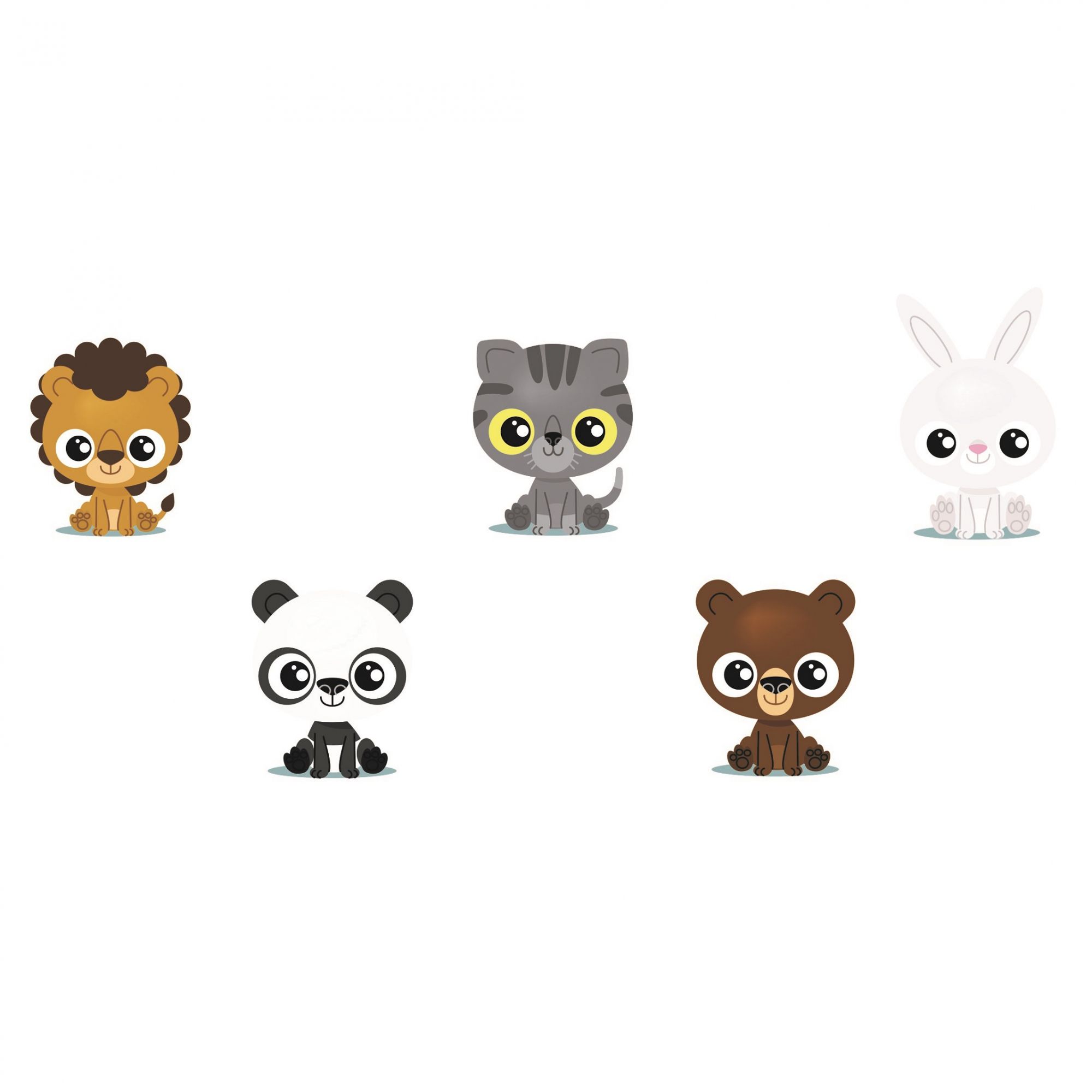 Adesivo leão, panda, tigre, urso e coelho