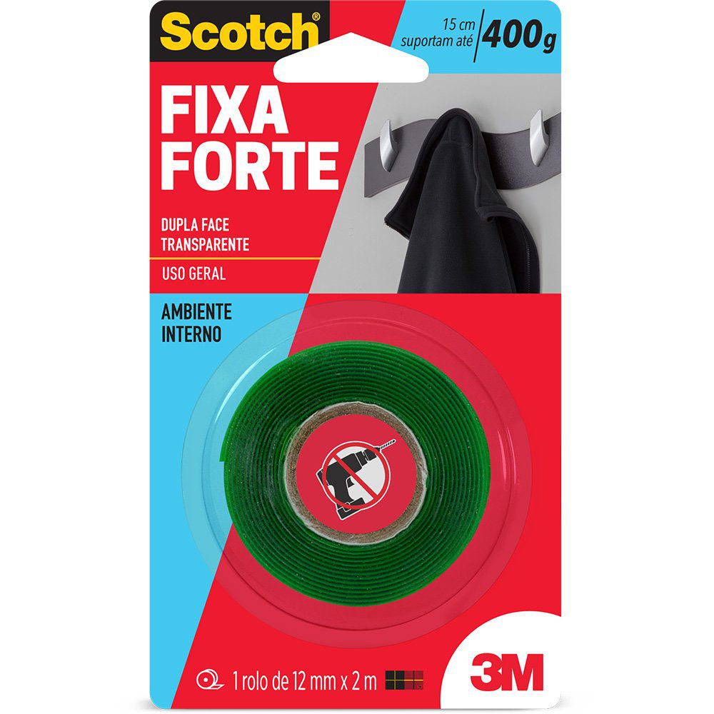 Fita adesiva dupla face Fixa Forte 12mmx2m Scotch 3M BT 1 UN Supplypack