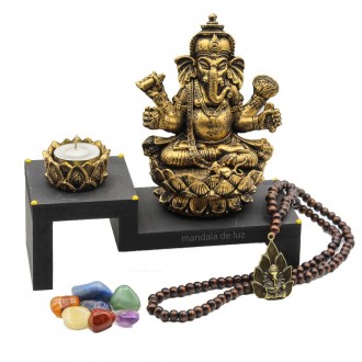 Kit Altar de Ganesha + Castiçal + Japamala + Kit dos Chakras