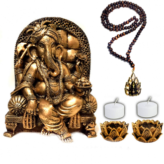 Kit Ganesha Poltrona + Japamala + 2 Castiçais + 2 Velas