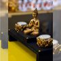 Altar de MDF com Castiçais ou Incensários de Estátua de Buda Dourado Resina Kit Combo