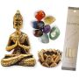 Combo Buda + Castiçal + 7 Pedras dos Chakras + Incenso Canela natural - E