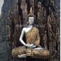 Estátua de Buda Hindu Resina Prateado e Dourado 19,5cm