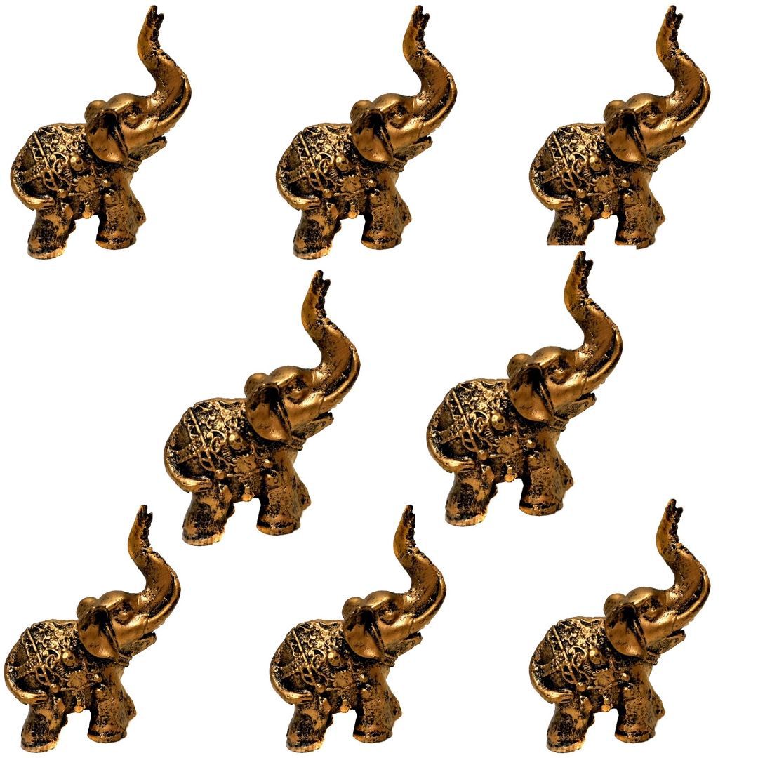 Combo 8 Estátuas de Mini Elefante Indiano Resina 8cm - Atacado