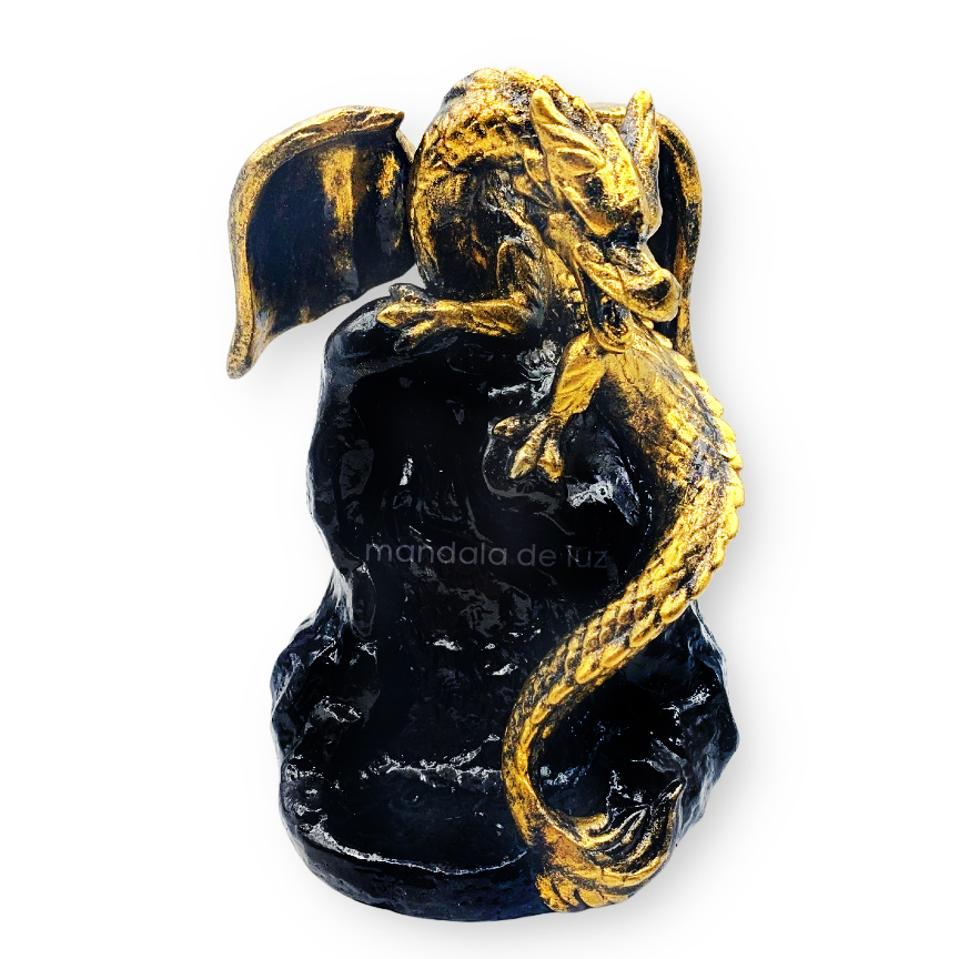 Incensário Cascata de Dragão Dourado Resina Cone Refluxo BackFlow 14cm