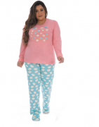 Pijama Feminino de Inverno Plus Size Meia Malha Victory  - Ref 21137