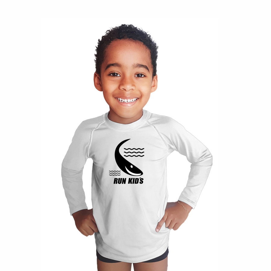 Camisa Praia Piscina Proteção UV50+ Run Kids Fish - Branca