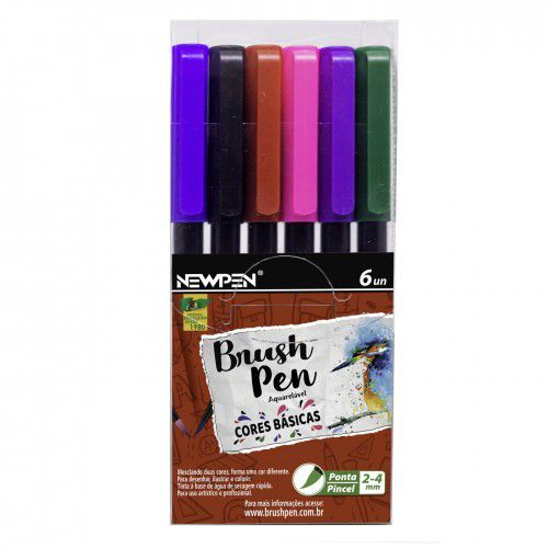 Kit Canetas Brush New Pen Cores Básicas - 6 Unidades