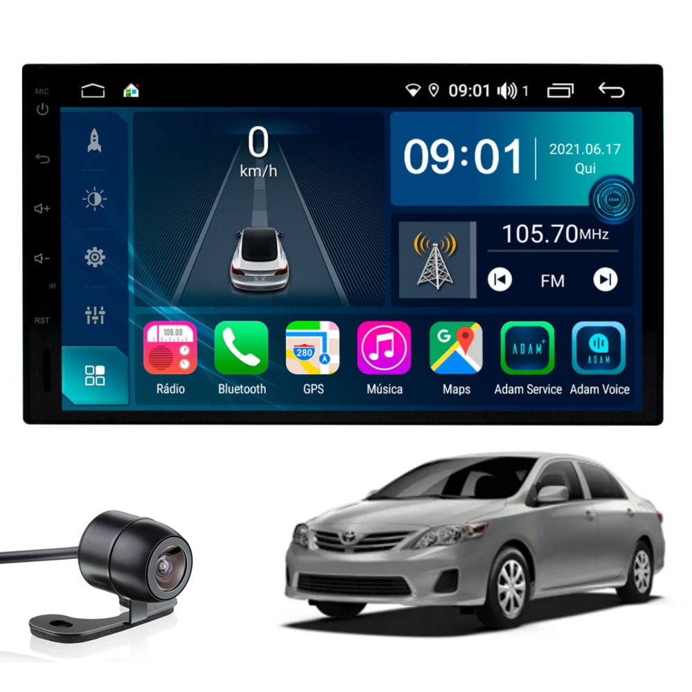Multimídia Corolla 2009 2010 2011 2012 2013 2014 Tela 7''  Atom Core CarPlay Android Auto Gps Câmera de ré e Frontal TV Digital 2GB