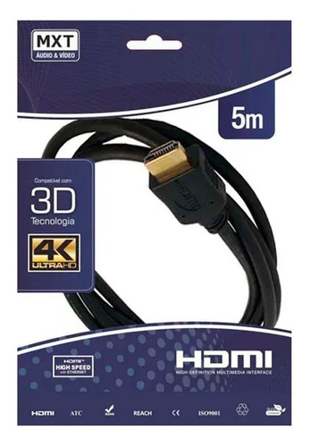 Cabo Hdmi 2.0 Ultra Hd 4k 30 Awg 3d Gold 5 Metros Ps5 Xbox
