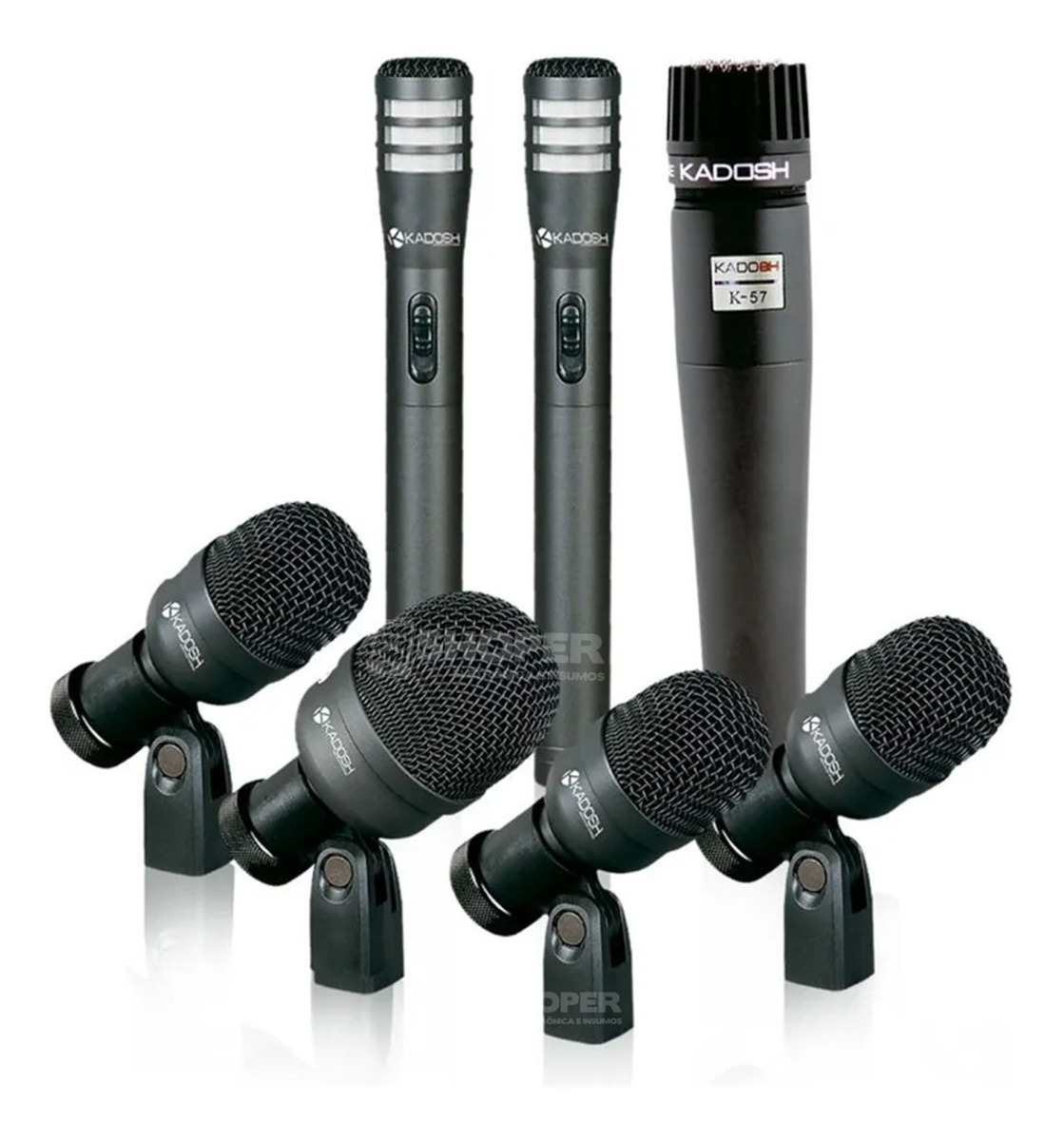Kit completo de Microfones Para Bateria Kadosh K7 Slim (7 Peças) Com Maleta