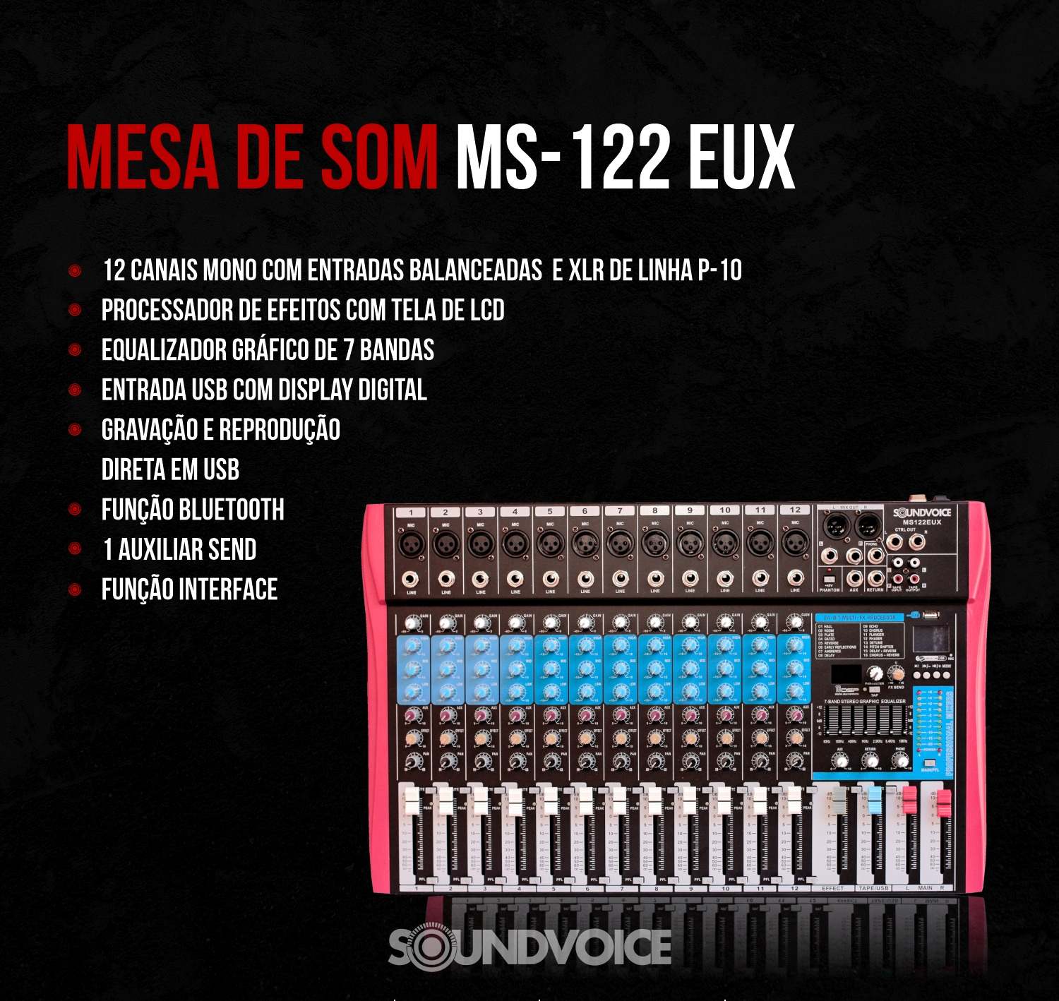 Mesa De Som 12 Canais Soundvoice Ms-122 Eux Pro