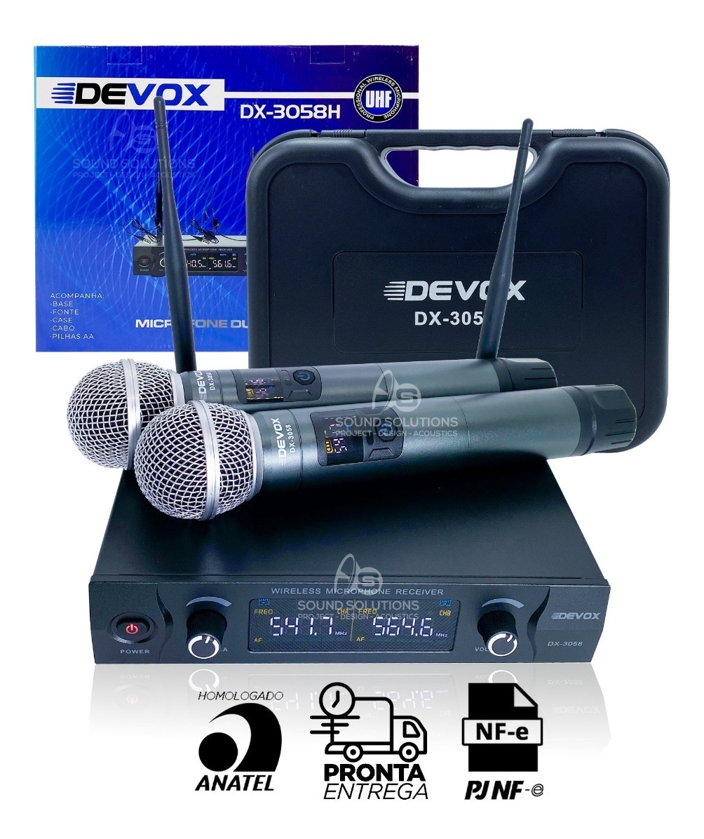 Microfone Duplo Sem Fio Devox Digital Uhf Multifrenq Dx-3058