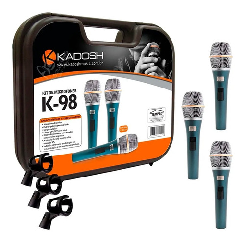 Microfone Kadosh K98 Dinâmico Hipercardióide Kit 3 Unidades