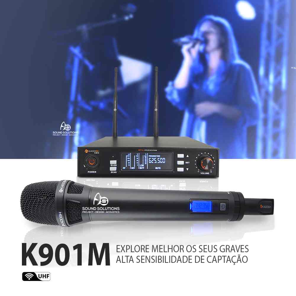 Sistema De Microfone Sem Fio Profissional UHF Vocal K901M Kadosh