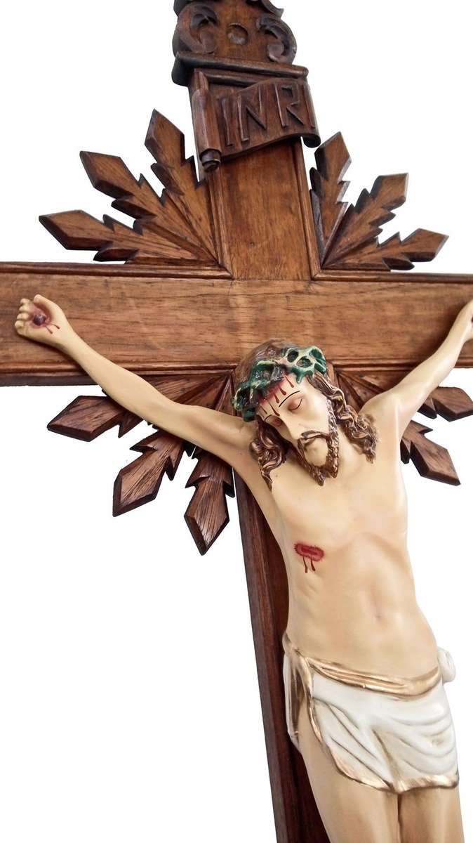 Crucifixo Cruz Madeira 150cm e Corpo Resina 70cm (com Resplendor)