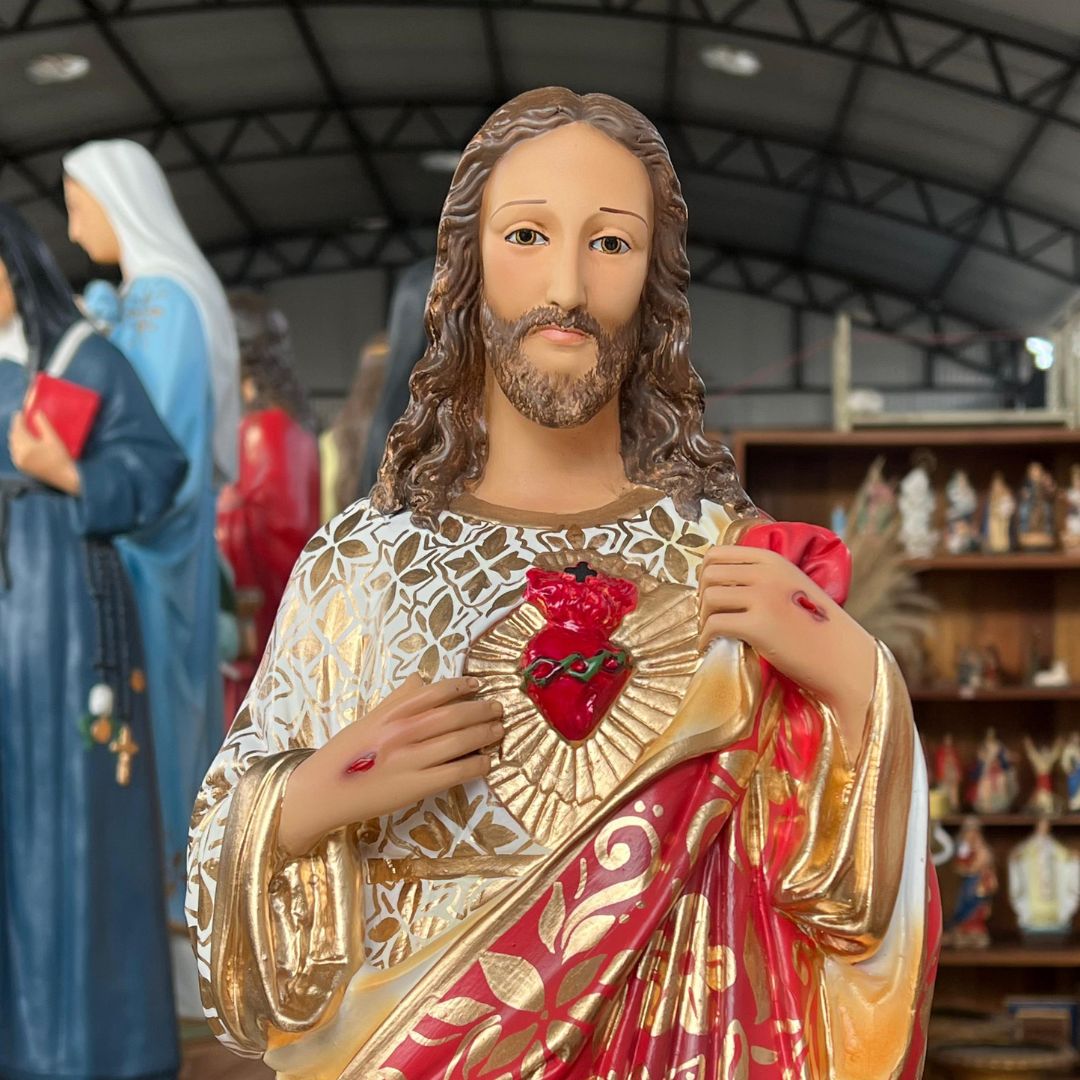 Sagrado Coração de Jesus, Bordado, Resina, 64cm