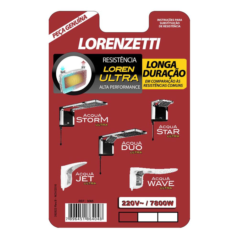 Resistência para Ducha Ultra 7800W 220V - Lorenzetti