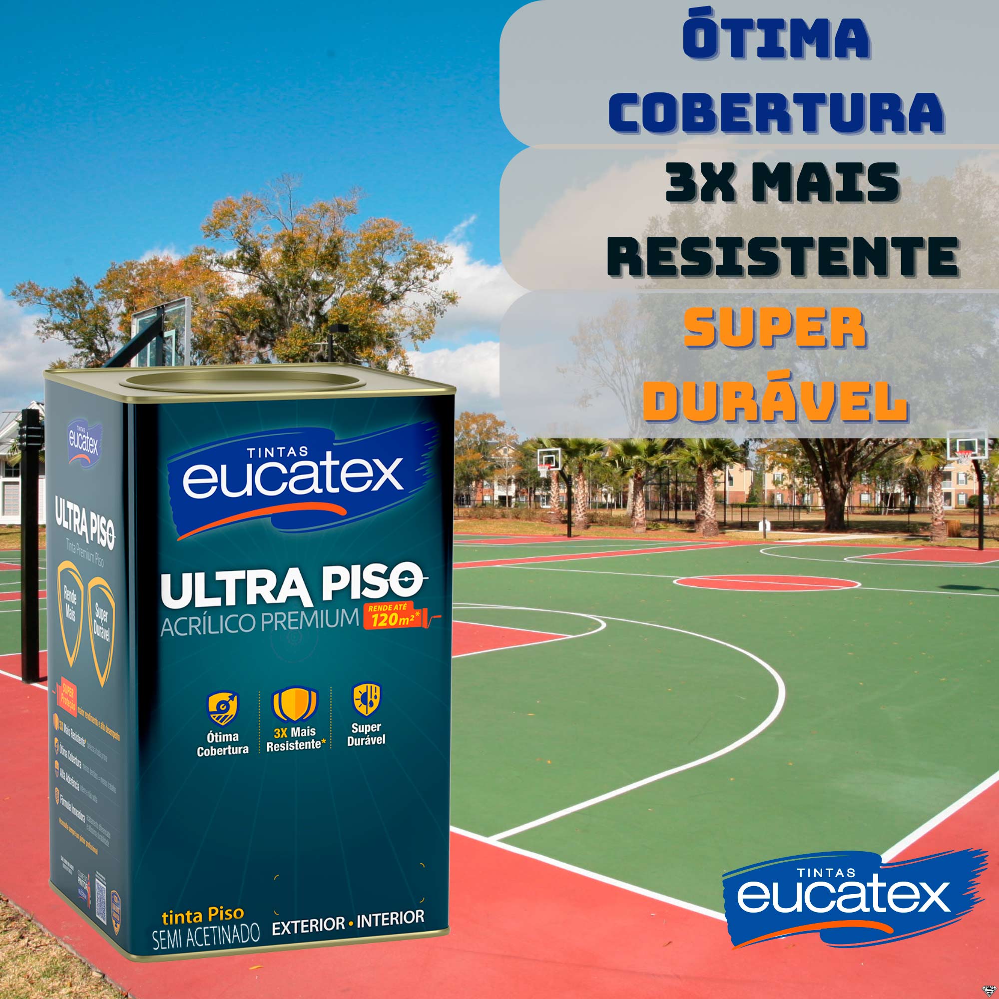 Tinta Acrílica Ultra Piso Premium Semiacetinado 18L Eucatex Diversas Cores - Ótima Cobertura, 3x Mais Resistente, Super Durável - Foto 1