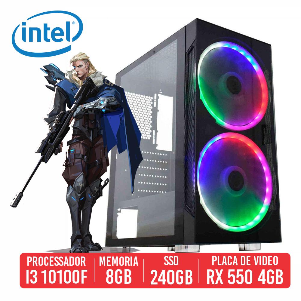 PC Gamer Scarl Intel I3 10100F, 8GB, SSD 240GB, RX 550 4GB, 500W 80 plus