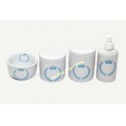 Kit Higiene Bebê Porcelana | Coroa Brasão Azul| 4 peças