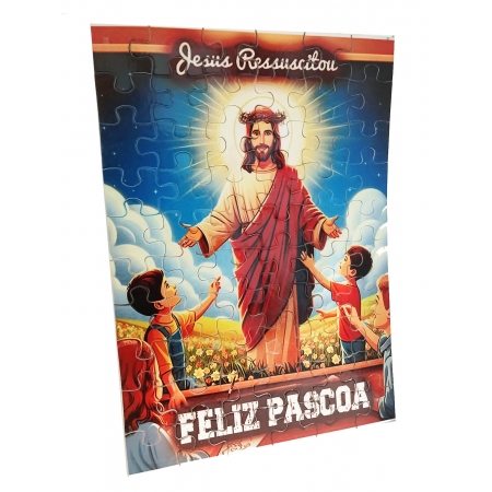 Kit de Produtos Revenda para Páscoa  - Quebra-cabeças Jesus Ressuscitou de 60 peças - 10 unidades