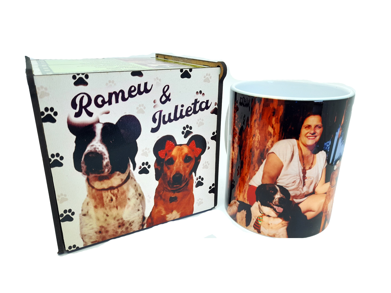 Caixa Pets mdf personalizada com fotos + Pet Caneca Personalizada - Pingo e Serena