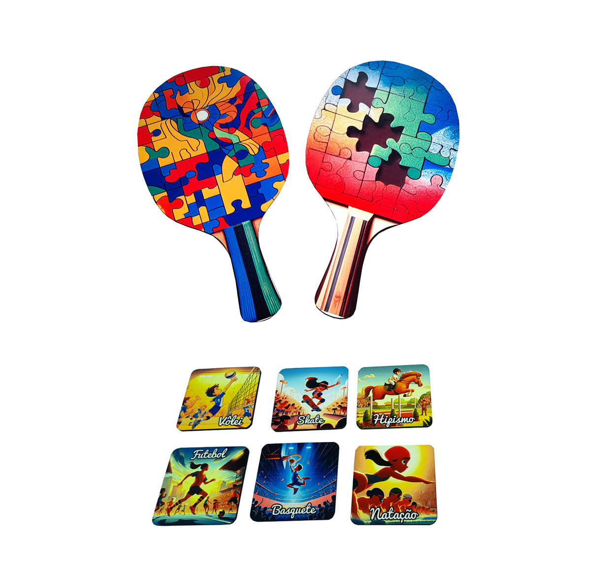 Jogo da Memória Esportes Olimpicos para Autistas 6 pares + Kit Raquete TEA