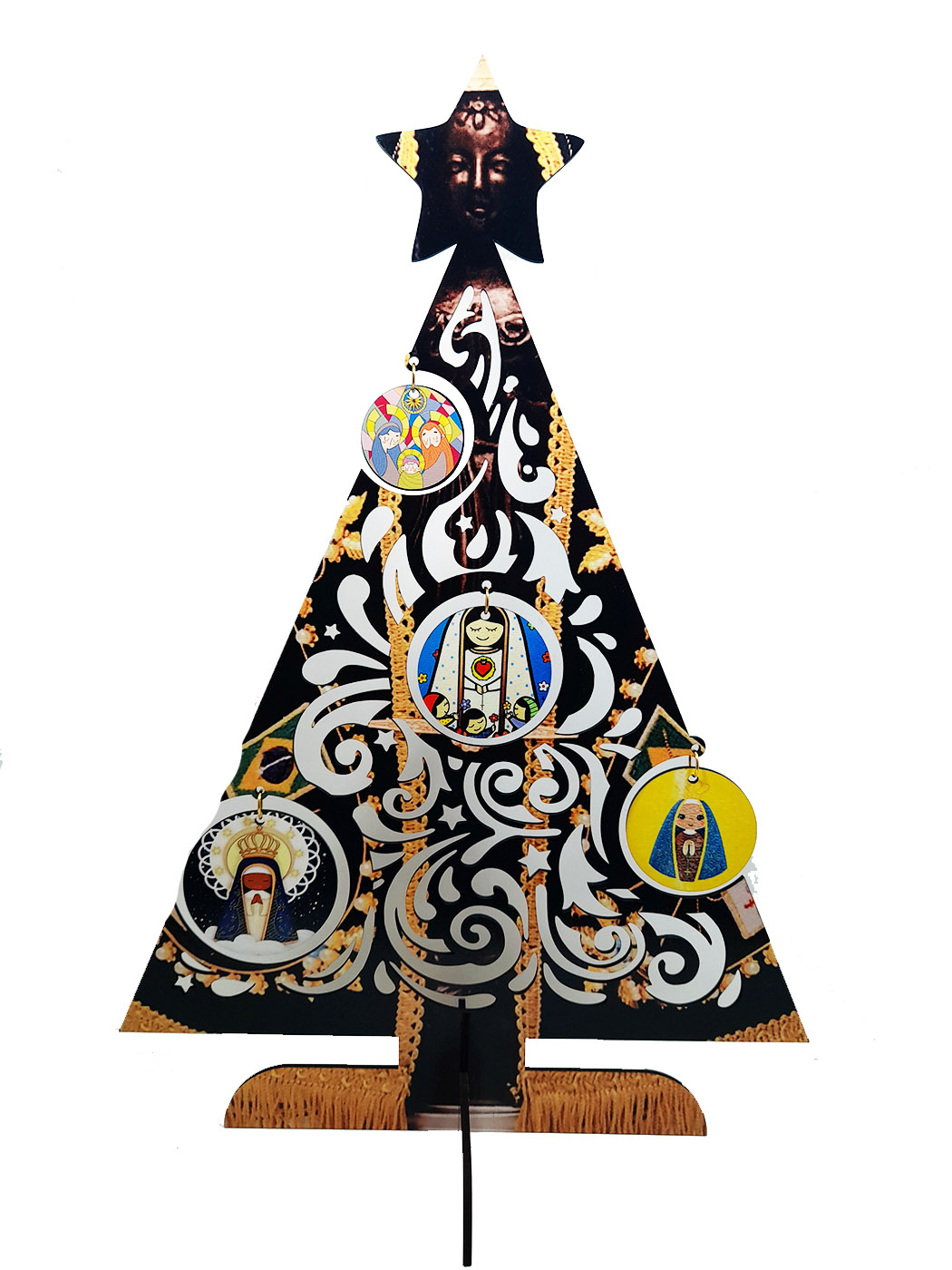 Kit 2 Árvores de Natal A4 MDF Sagrada Família e Nossa Senhoras