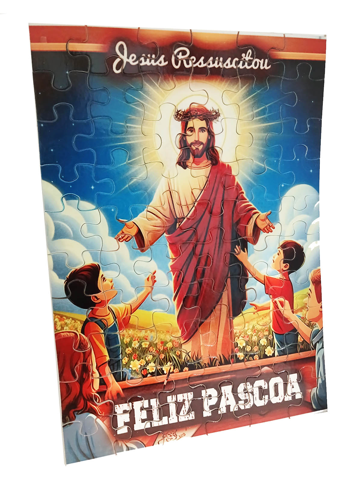 Kit de Produtos Revenda para Páscoa  - Quebra-cabeças Jesus Ressuscitou de 60 peças - 5 unidades