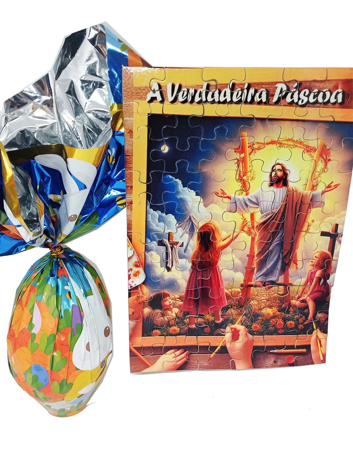 Ovo de Páscoa 250 g Exclusivo com quebra-cabeça 90 peças Jesus Ressuscitado