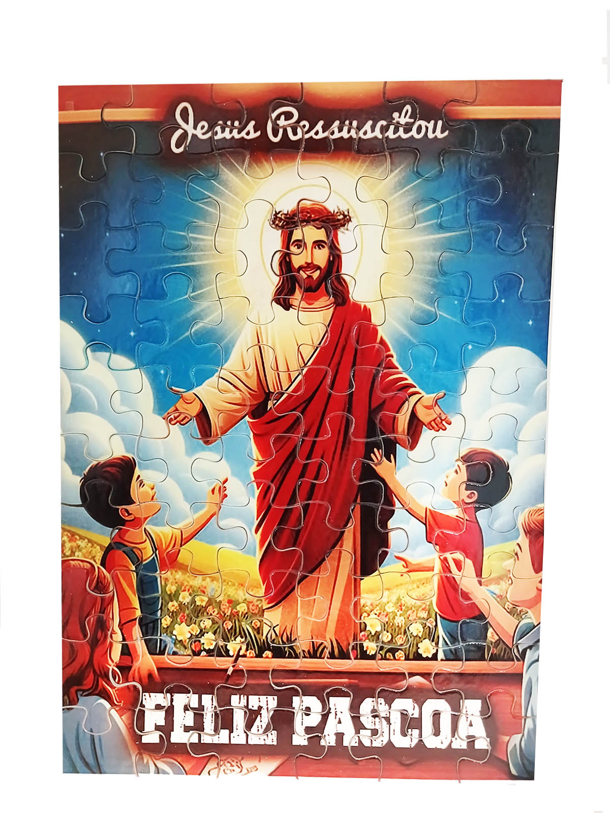Presente de Páscoa Chocolates e Guloseimas + Quebra-cabeça Infantil Jesus Ressuscitado de 60 peças