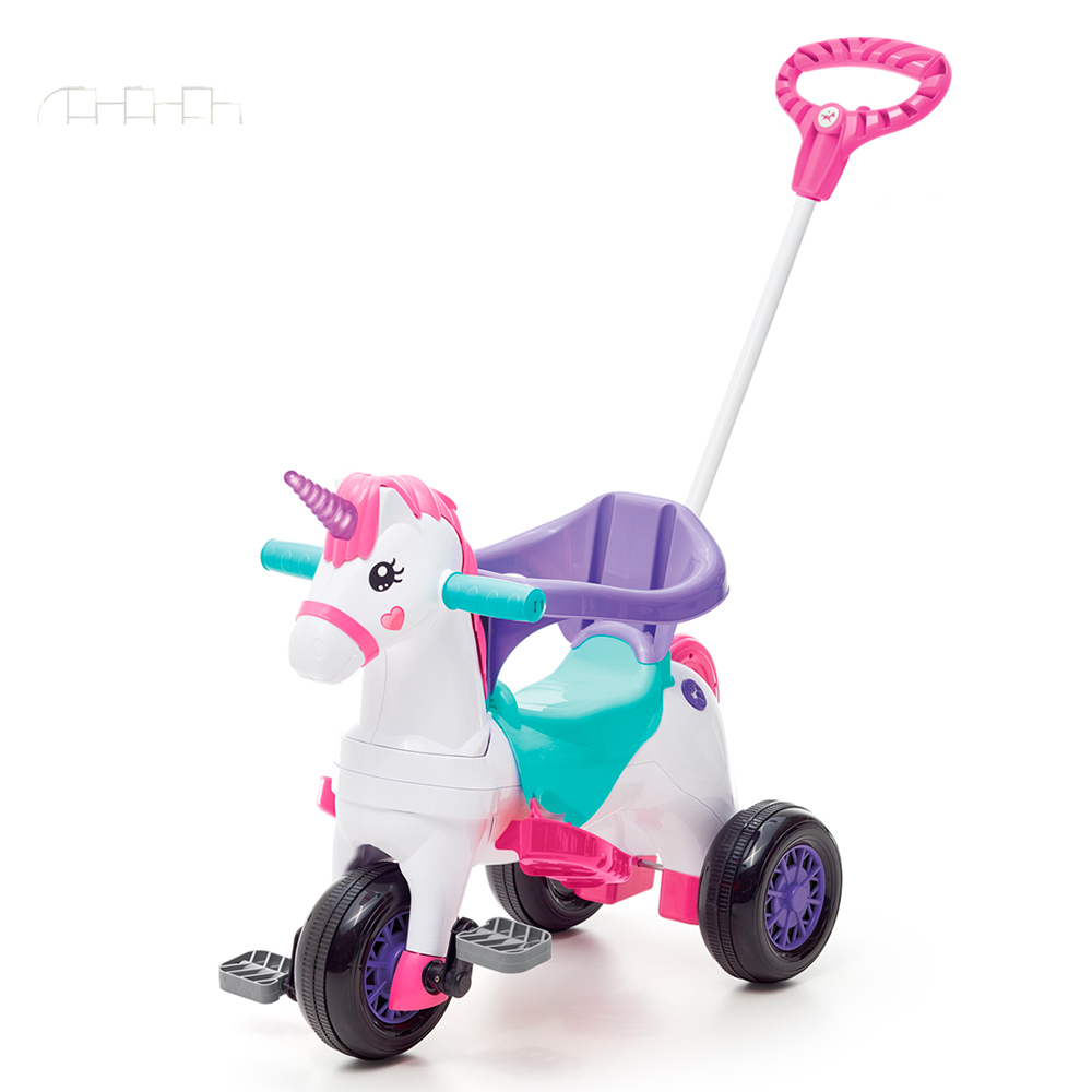 Triciclo Infantil Calesita Empurrador E Pedal Unicórnio Fantasy Rosa