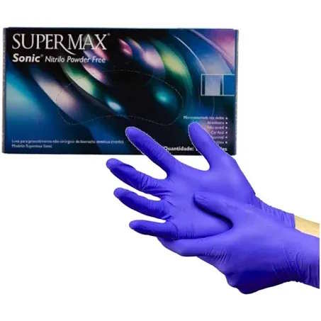 Luva Nitrílica Azul Super Max M sem pó 100un